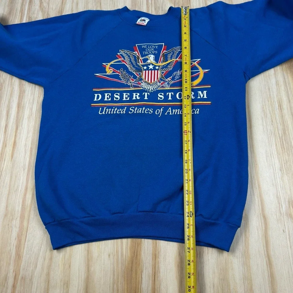 VTG Operation Desert Storm‎ Sweatshirt Mens FITS Large Blue Eagle Graphic Army